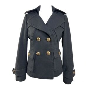 Smythe Les Vestes Gold Button Peacoat in Black, Sz 6
